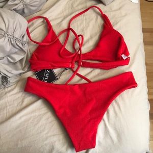 back of red zaful bikini